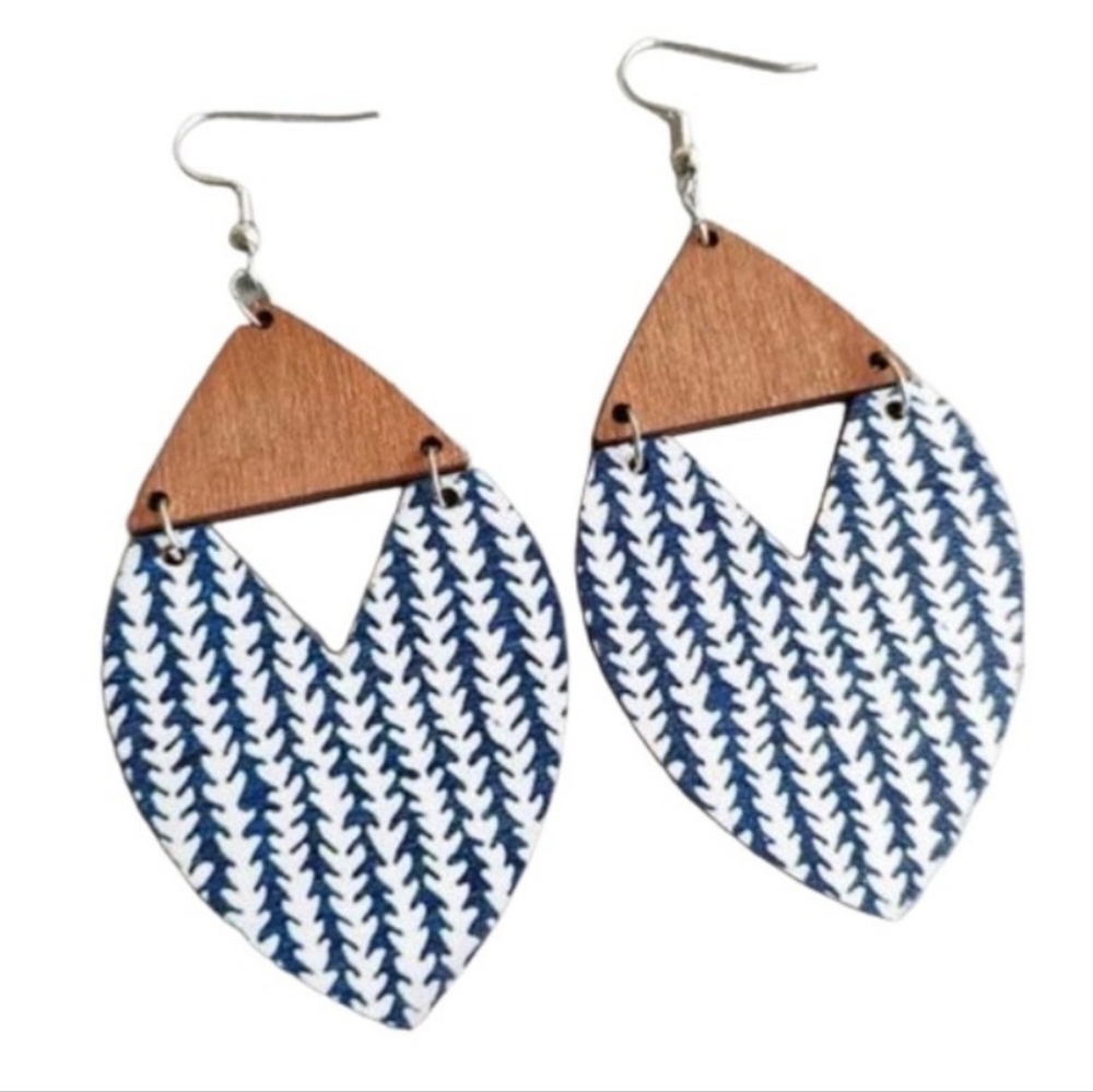 Large Bohemian Geometic Triangle Leaf Pattern Earrings